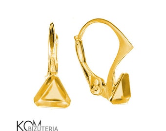 Gold-plated Silver 925 leverback earring with setting for Swarovski Cube 6 mm crystals kz51 (1 pair)