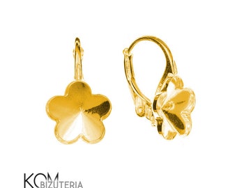 Gold-plated Silver 925 leverback earring with setting for Swarovski 4744 Flower 10 mm crystals kz69 (1 pair)