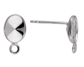 Silver 925 stud earrings with a ring for Swarovski 4122 8 mm Oval rivoli kh51 (1 pair)