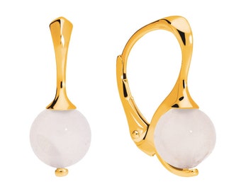 Earrings with natural white agate stones, gold-plated silver 925