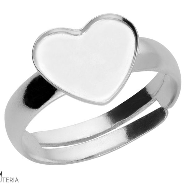 Silver 925 ring base for Swarovski 2808 heart 10 mm adjustable size P11 (1 piece)