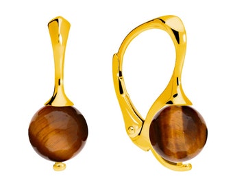 Gold-plated silver earrings with natural brown tiger eye stones