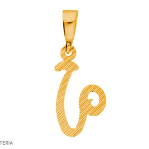 Pingente letra U, V itálico, prata 925 banhada a ouro zaw89 (1 peça)
