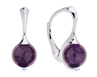 Silver earrings with natural dark purple amethyst stones