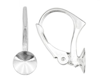 Silver 925 leverback earring with setting for Swarovski 1122 rivoli SS29 (6 mm) kz43 (1 pair)