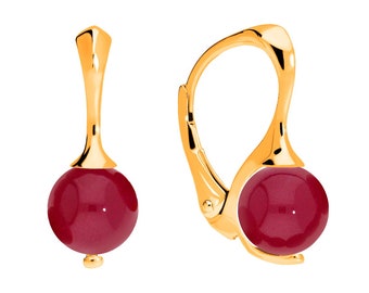 Earrings with natural red ruby stones, gold-plated silver 925