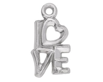 Silver 925 charm pendant word love, with a heart W192 (1 piece)