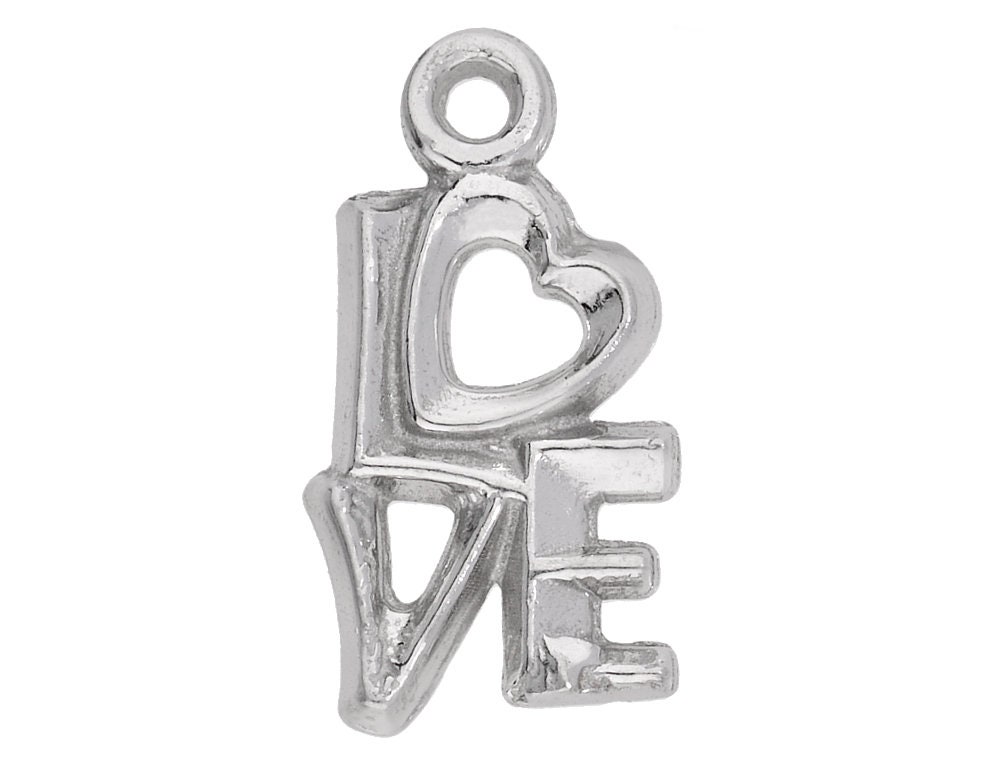 LOVE♡ Silver 925 Charm Pendant Word Love, With a Heart W192 (1
