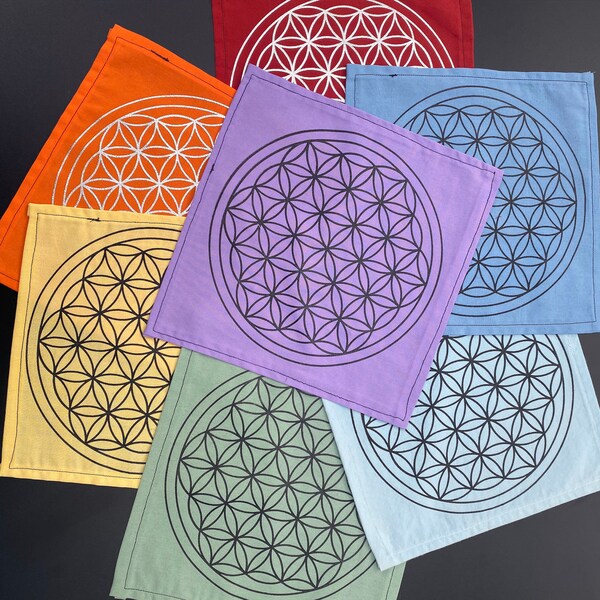 Small Flower of Life Crystal Grid Mat - Upcycled - Handmade - Repurposed - Altar Cloth