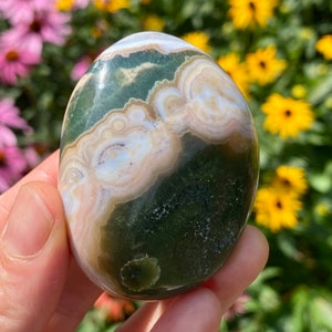 8th Vein Ocean Jasper Palm Stone image 5