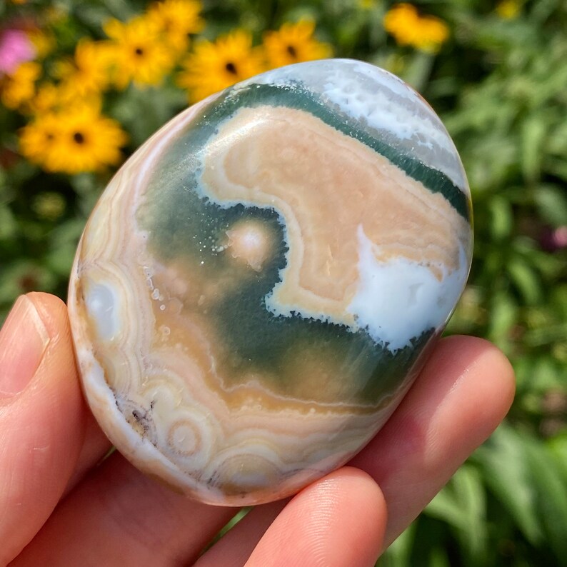 8th Vein Ocean Jasper Palm Stone image 1