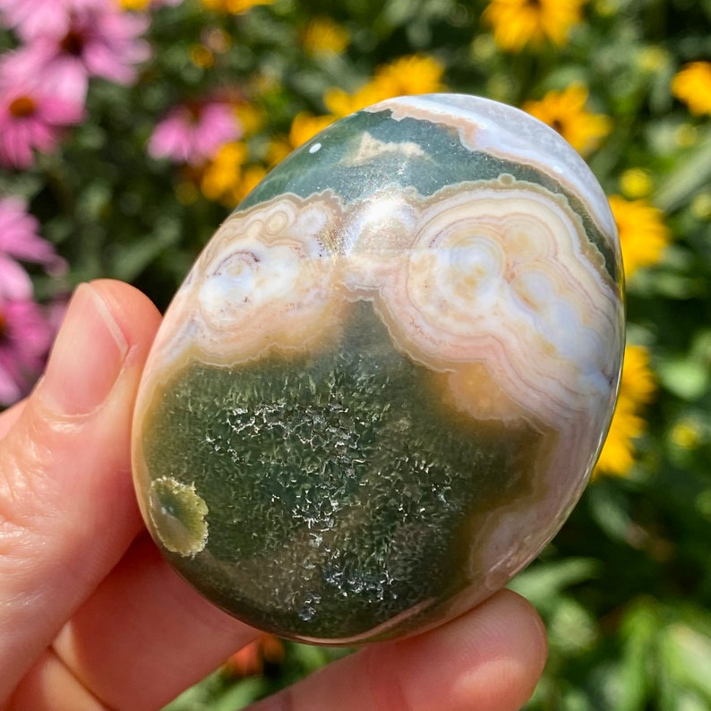 8th Vein Ocean Jasper Palm Stone image 6