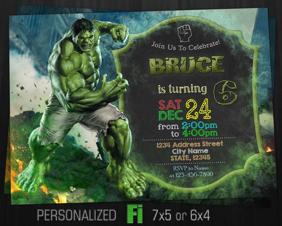 The Incredible Hulk Invitation Hulk Birthday Party Avengers Etsy