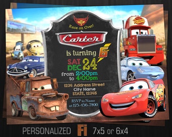 Cars Invitation, Cars Birthday Party, Radiator Springs, Cars Movie, Disney Pixar, Mater, McQueen, Car, Personalized, Printable, Digital File