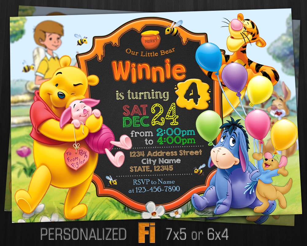 Winnie the Pooh Invitation Winnie the Pooh Birthday Party Etsy