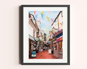 The Lanes Brighton & Hove A6 A5 A4 A3 Art Print | North Lanes and South Lanes East Sussex | Seaside Historic Quarter UK City Illustration