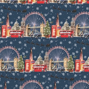 London City Skyline Santa Wrapping Paper | Festive UK Single-Sided Paper Sheet | Merry Christmas | Snow Silhouette Xmas Gift Wrap
