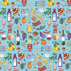 Italian Cuisine Foodie Wrapping Paper | Eating Italy Ingredients Recipe Present | Pasta Olive Oil Gift Wrap | Taste Of Italy Gifting