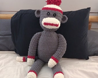 Calcetín de Ganchillo Mono PATRÓN Grande - Suave Manta Bernat Lana para Regalo de Bebé o Niño - Juguete Amigurumi Descarga Instantánea