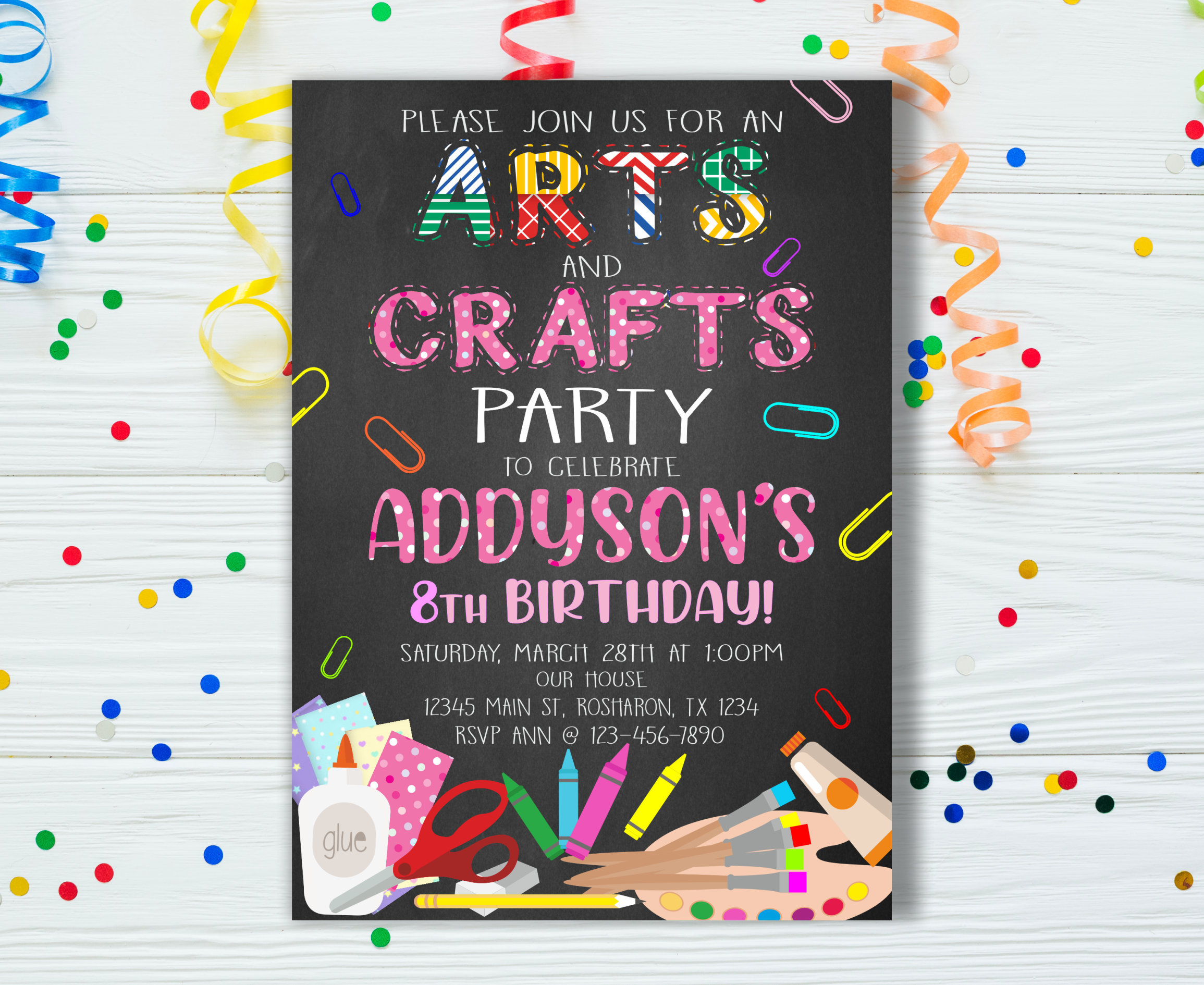 Arts and Crafts Birthday Party Invitation Artist Craft Etsy UK