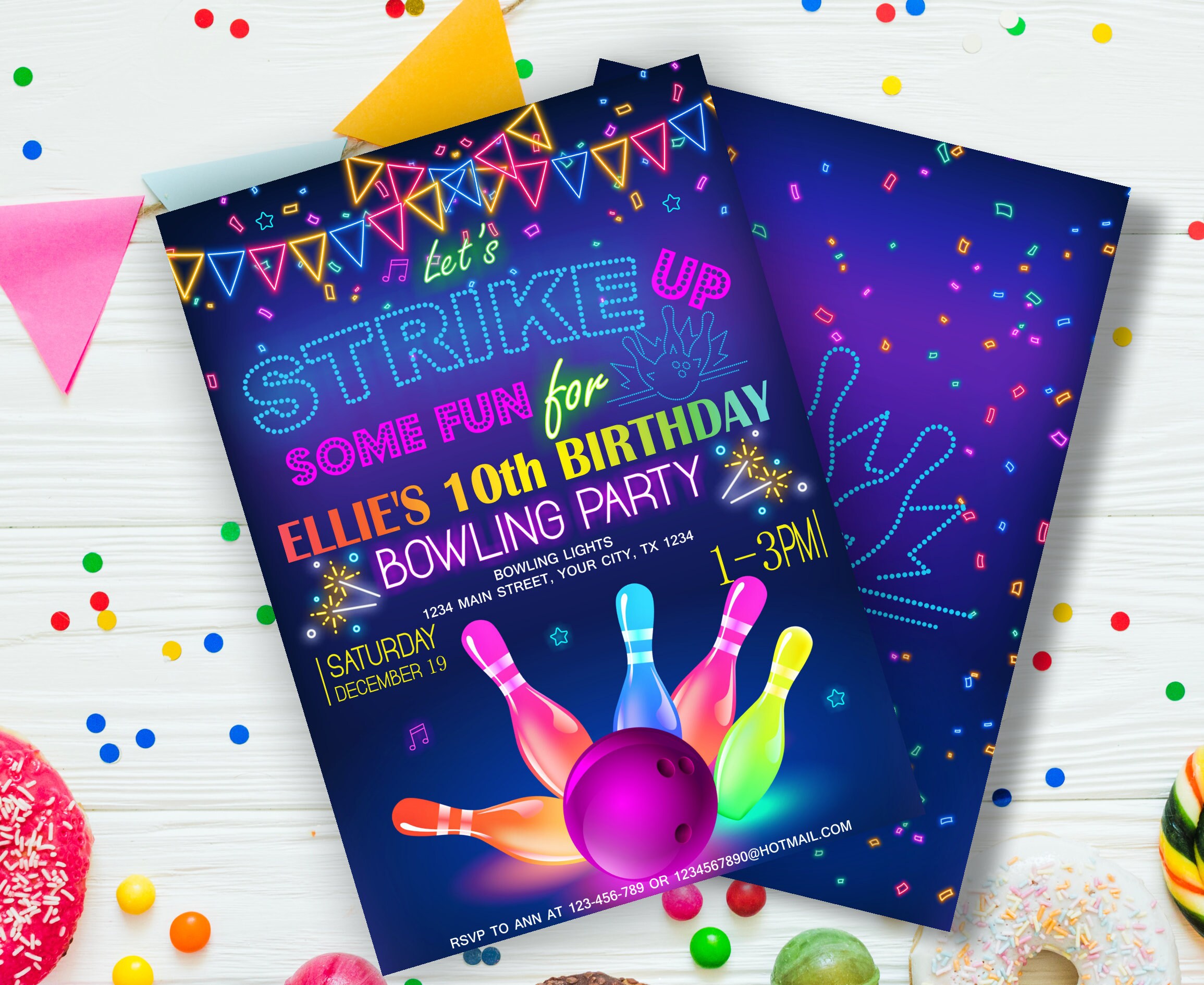 Bowling Birthday Invitation Bowling Party Invitation Bowling Etsy