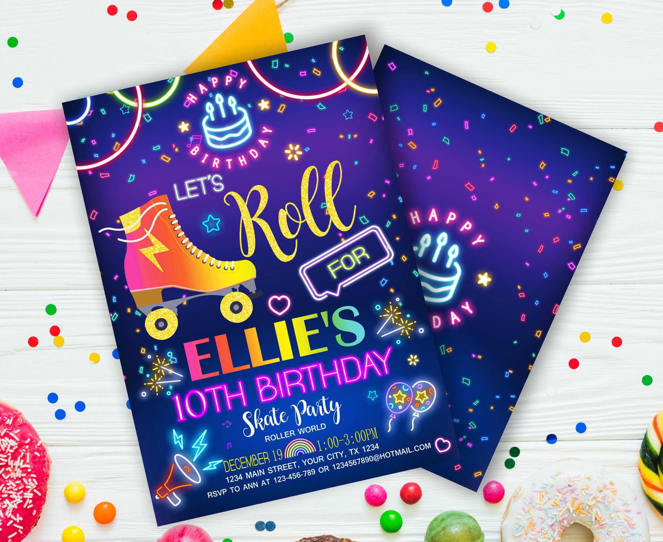 roller-skating-birthday-invitation-neon-party-invites-roller-etsy