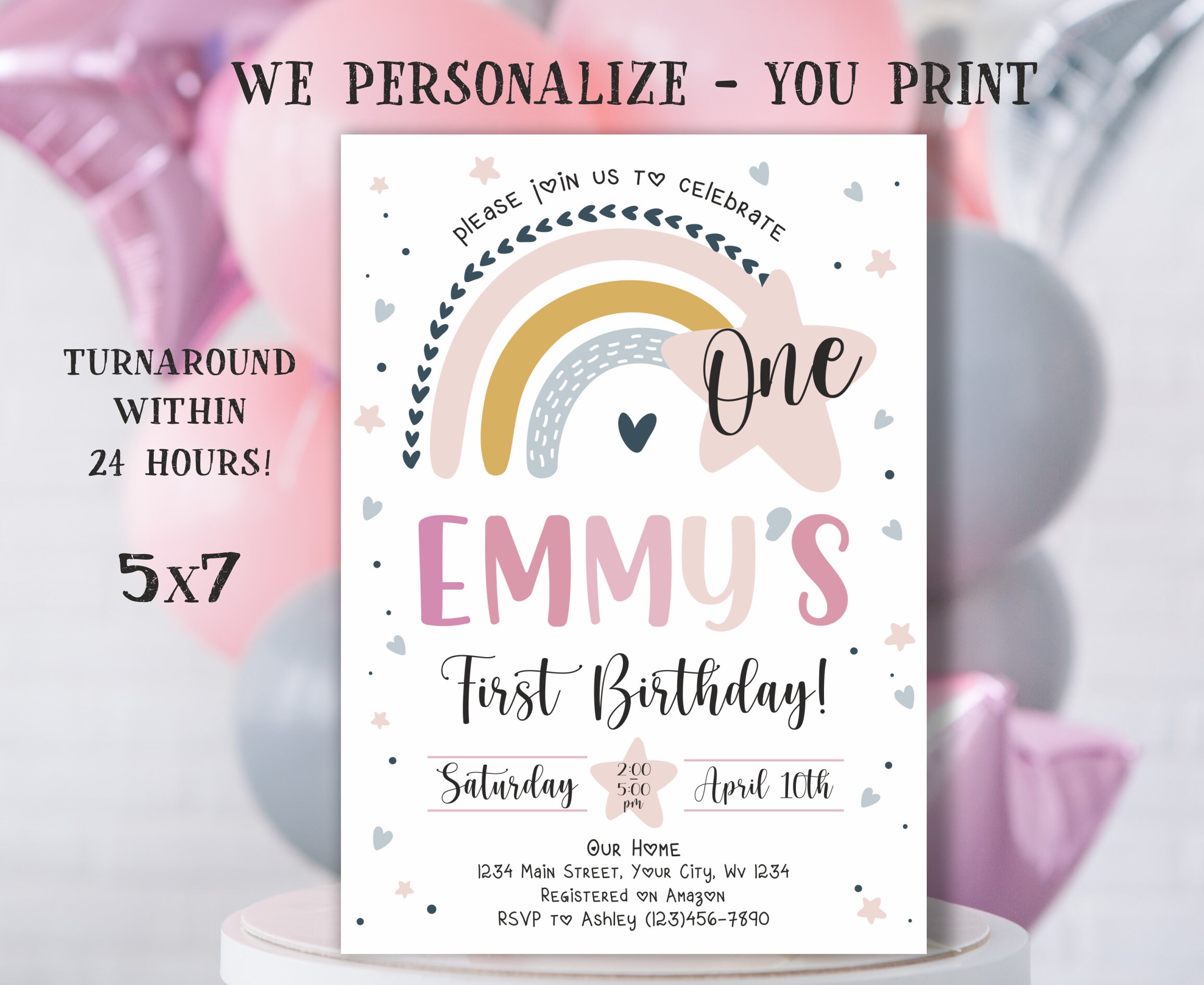 Rainbow Birthday Invitation Boho Rainbow Birthday Invite Etsy