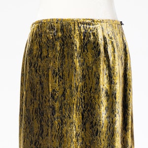 1990s Vintage MONDI Textured Velvet Long Skirt Green with Black Print, Slit in Back