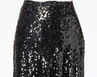 Vintage Y2K Black Sequined Fluted Mini Skirt JS Collections Size 12 Lined