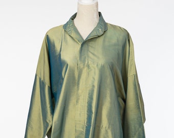 Camicia o giacca elegante verde iridescente vintage PLANET in seta, taglia unica