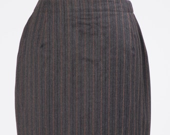 Vintage Escada Skirt Grey Red Pinstripe Knee Length Mini Elements Pure New Wool Size 42
