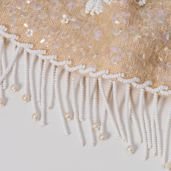 Beaded Fringe Vintage Cream Sweater Tank with Seq… - image 3