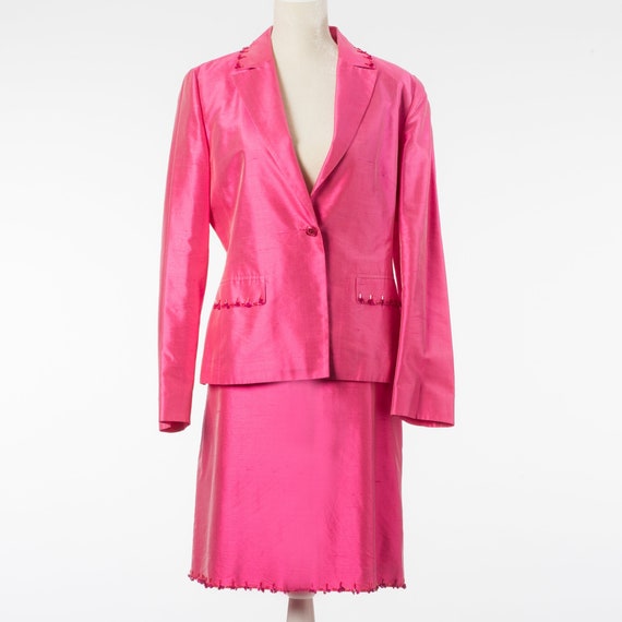 Vintage Les Copains Embellished Hot Pink Silk Bla… - image 1