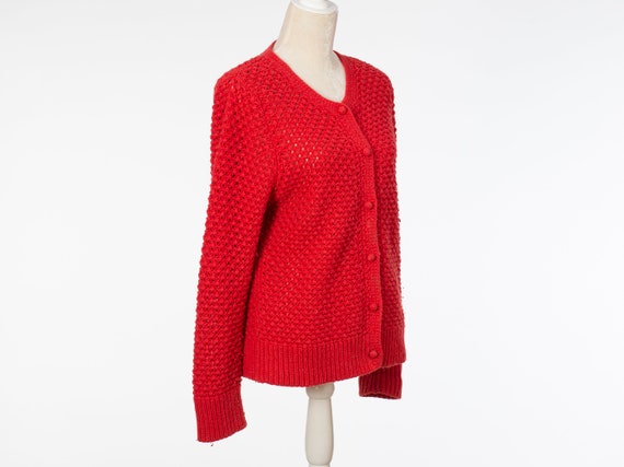Vintage LL Bean Bright Red Textured Cardigan XL W… - image 5