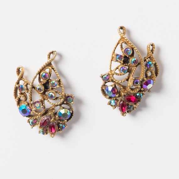 1960 Rhinestone Earrings upgraded to pierced,  Au… - image 1