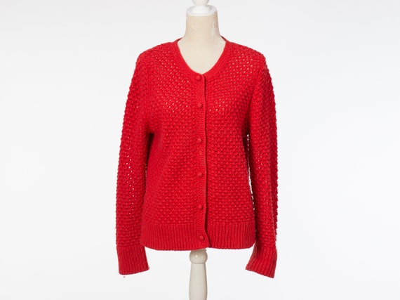 Vintage LL Bean Bright Red Textured Cardigan XL W… - image 3