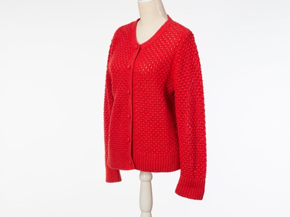 Vintage LL Bean Bright Red Textured Cardigan XL W… - image 10