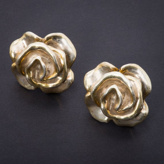 Earrings HUGE Runway 925 Silver High Garden Rose G