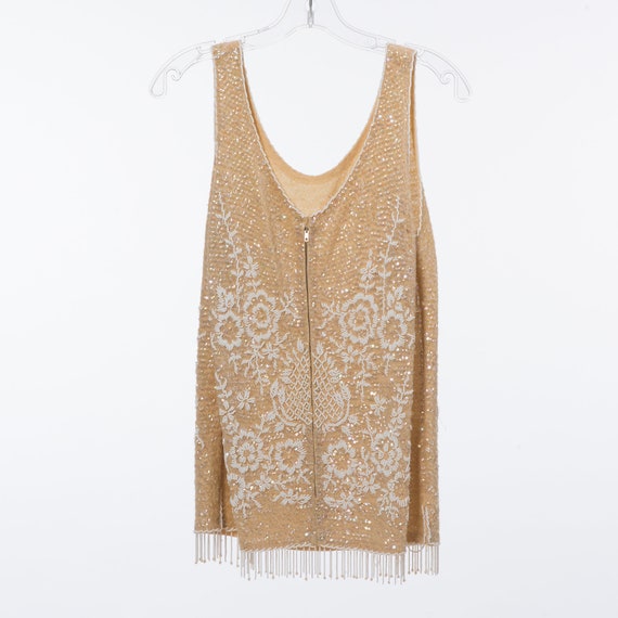 Beaded Fringe Vintage Cream Sweater Tank with Seq… - image 2