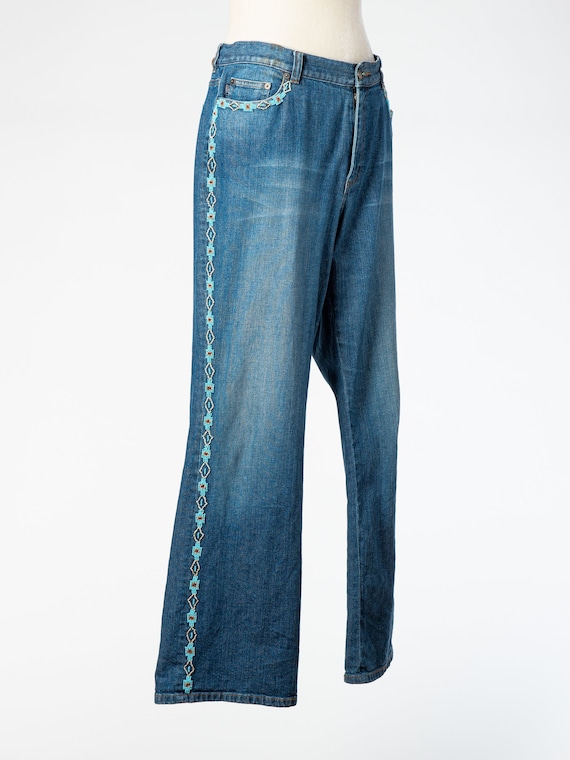 1990's Vintage Ralph Lauren Jeans with Turquoise Beading Size 14 Women's