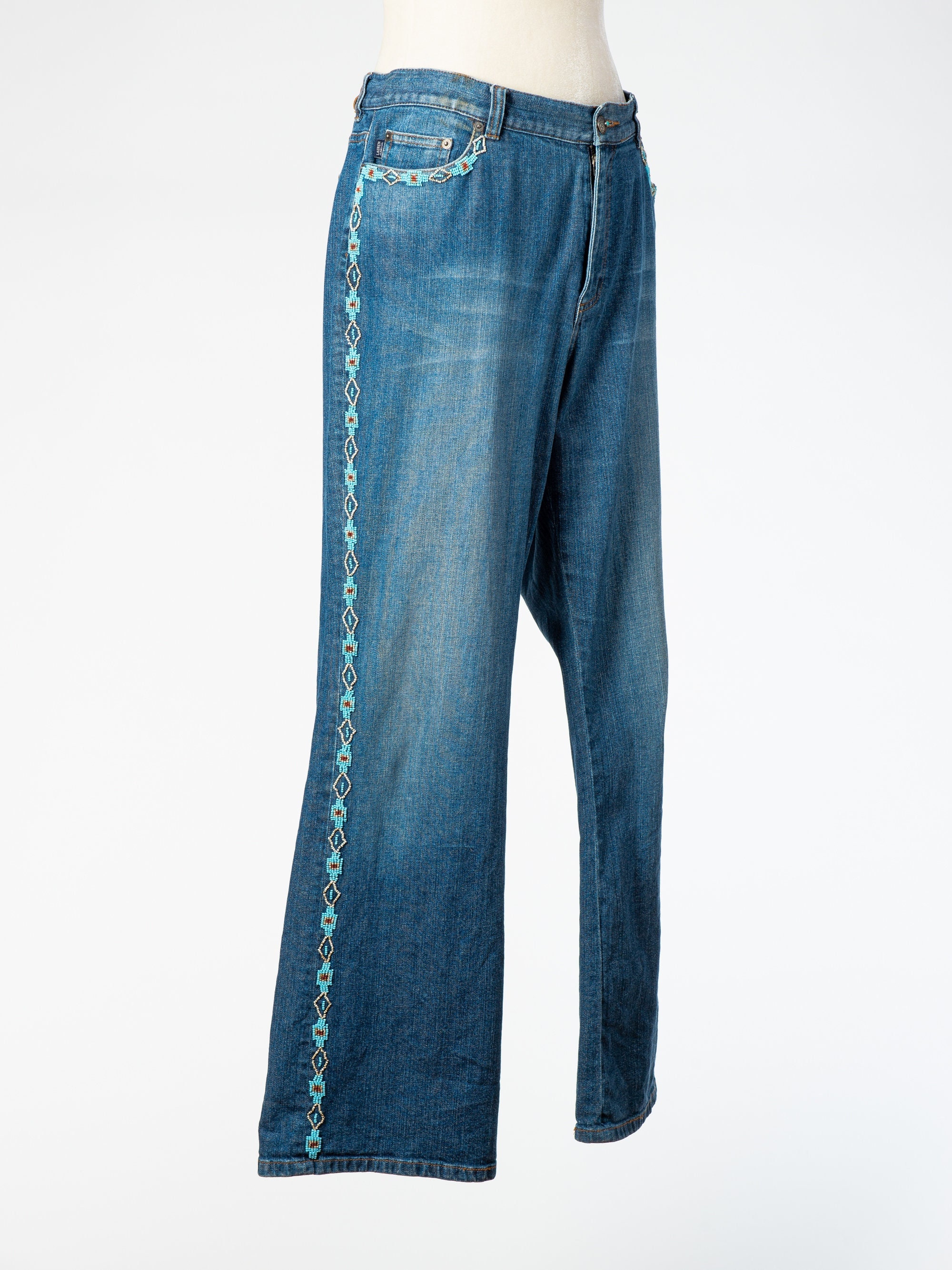 Vintage Ralph Lauren Jeans With Turquoise Beading Size 14 Womens Etsy