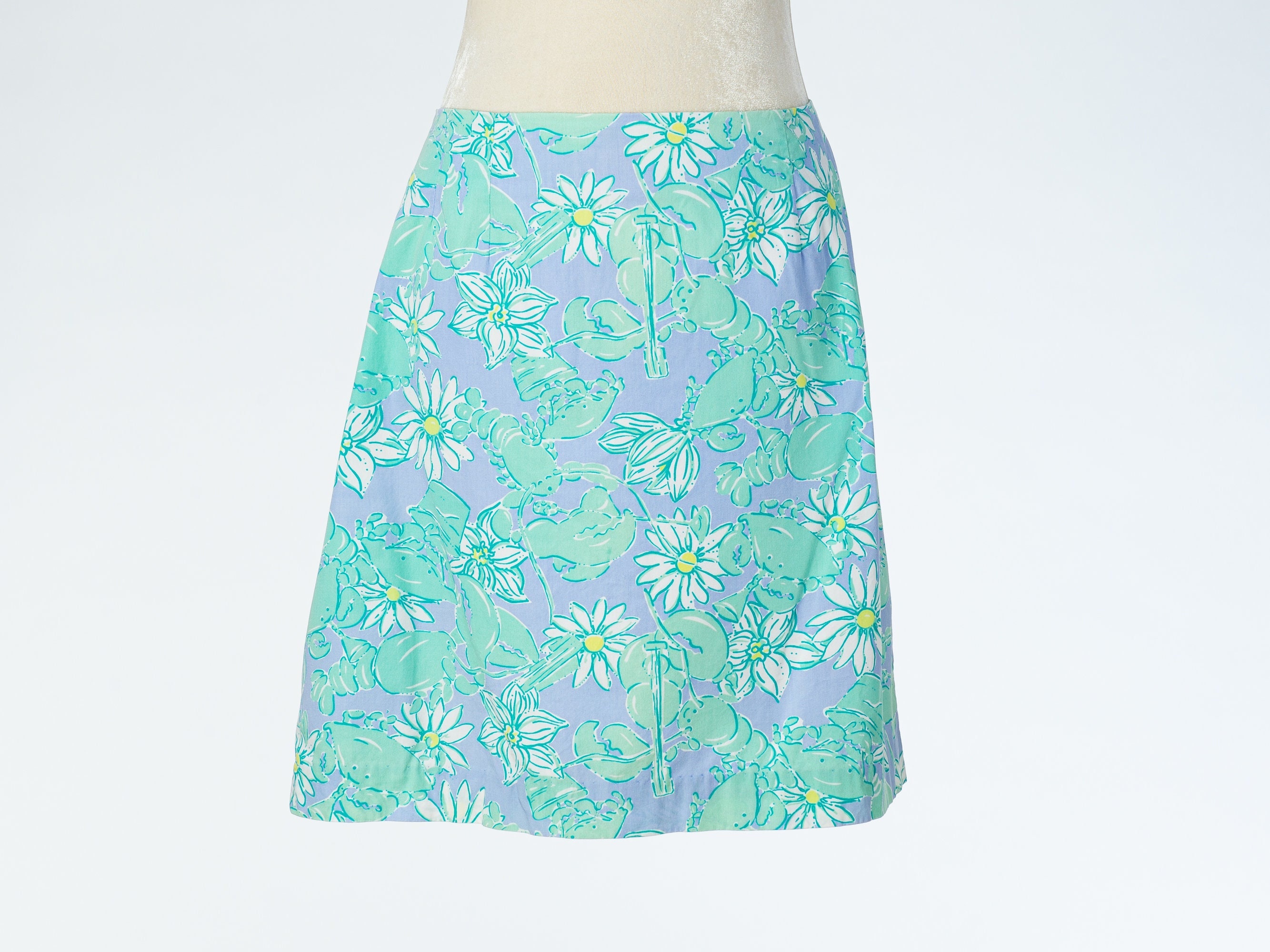 Vintage 90s Lilly Pulitzer Short Skirt Happy Lobsters Daisies Novelty Print Size 14