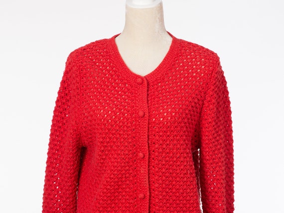 Vintage LL Bean Bright Red Textured Cardigan XL W… - image 1