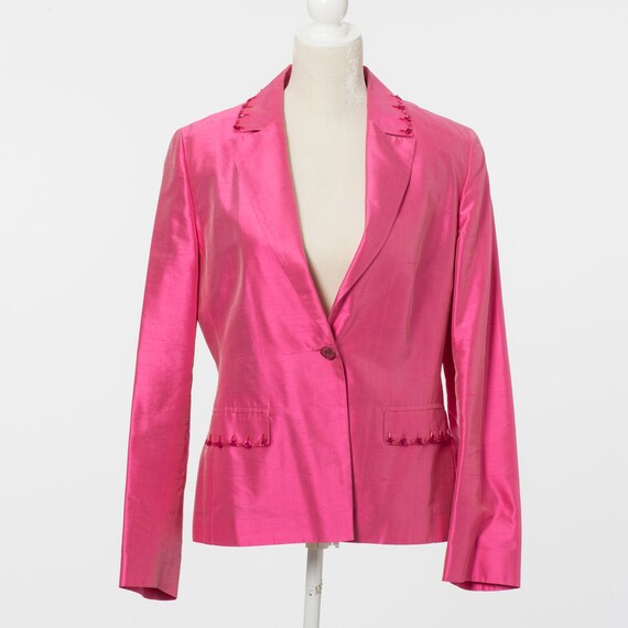 Vintage Les Copains Embellished Hot Pink Silk Bla… - image 6