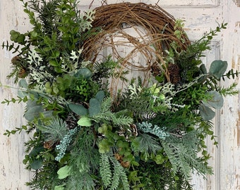 Winter Greenery Wreath for Front Door, Winter Wreath, Christmas Wreath, Holiday Decorations