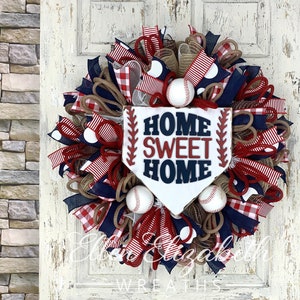 Baseball Wreaths, Home Sweet Home Sign, Home Plate Sign, There's No Place Like Home Sign Baseball Front Door Wreath Gift