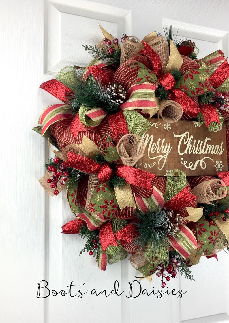 Christmas Mesh Wreath for front door / Christmas door decor /  Etsy