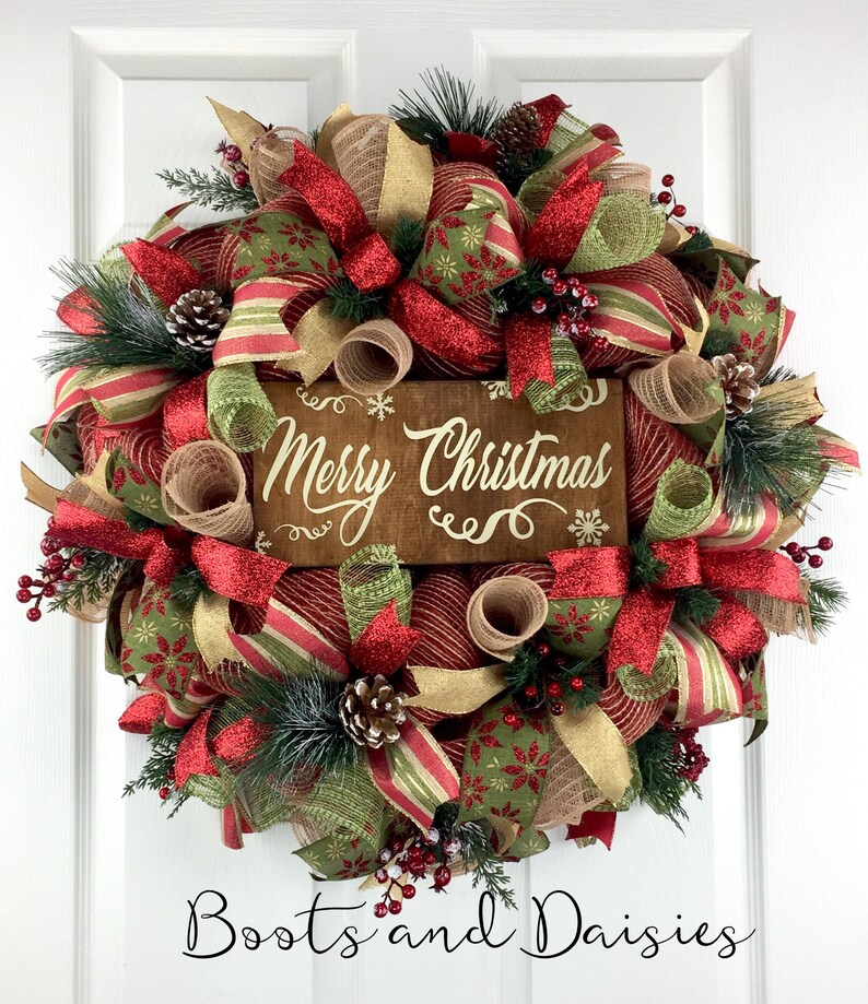 Christmas Mesh Wreath for front door / Christmas door decor /  Etsy