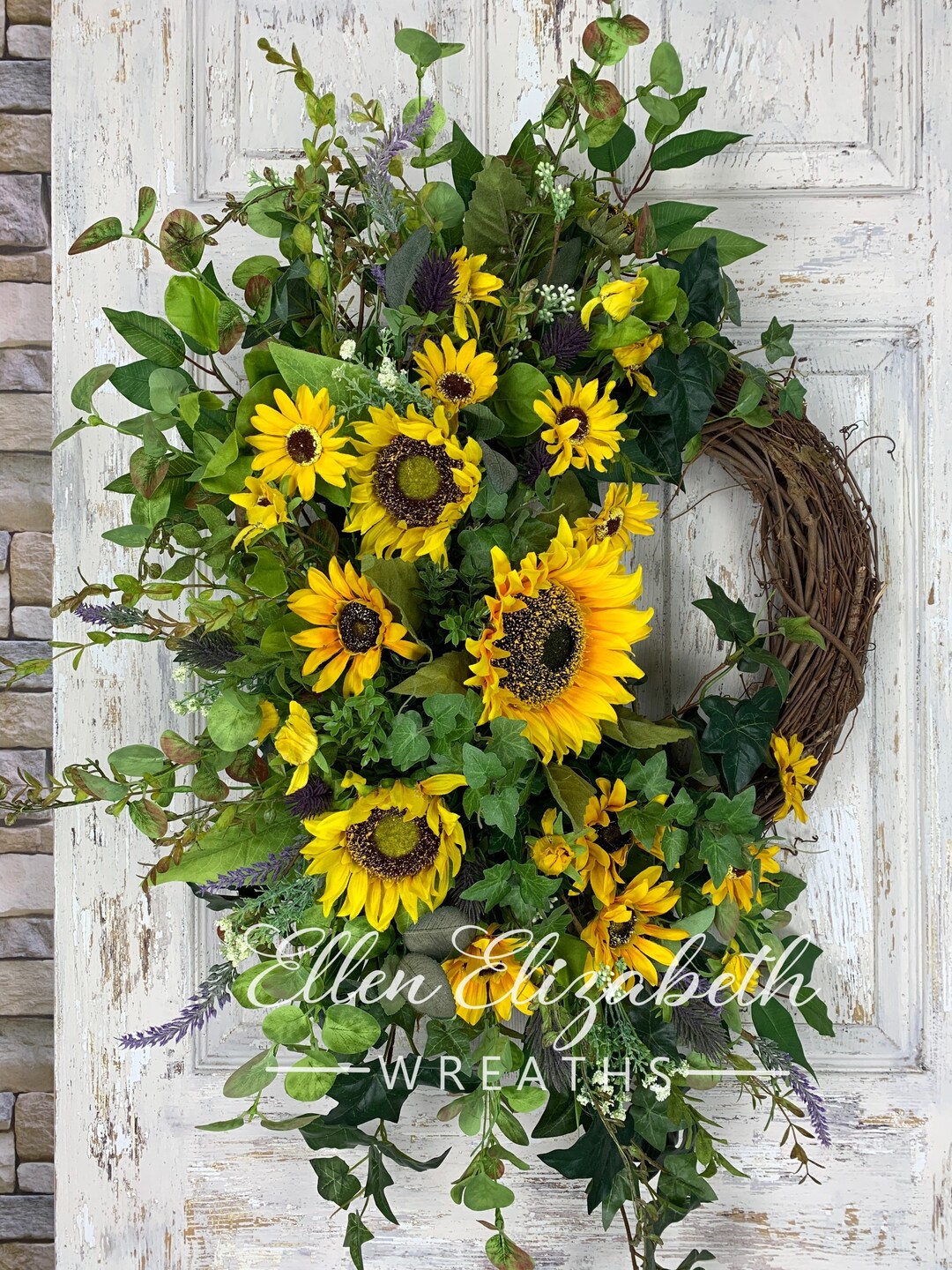 Yellow Sunflower Wreath Summer Wreath for Front Door Rustic Etsy