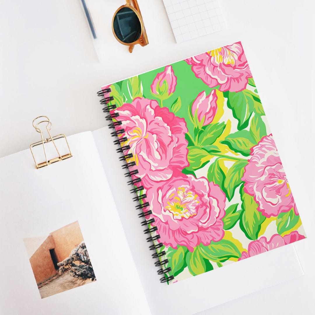 Pink Floral Preppy Spiral Notebook - Ruled Line - Etsy